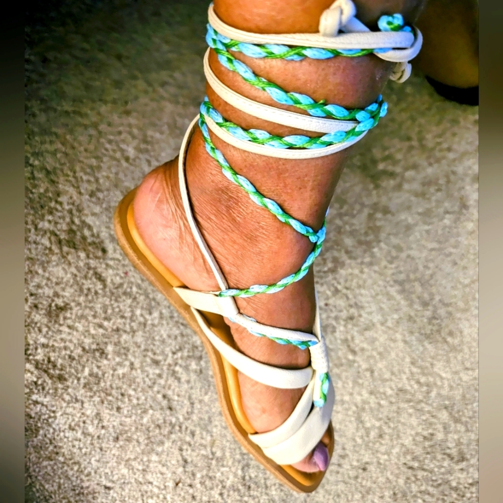 Chelsea & Violet Women's Cream and Green , blue  Strappy Sandals